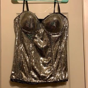 Silver Sequin Corset. 2xl